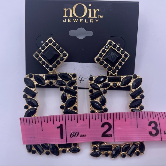 NOIR rhinestone crystal square drop dangle earrings, statement jewelry- New - Picture 10 of 11